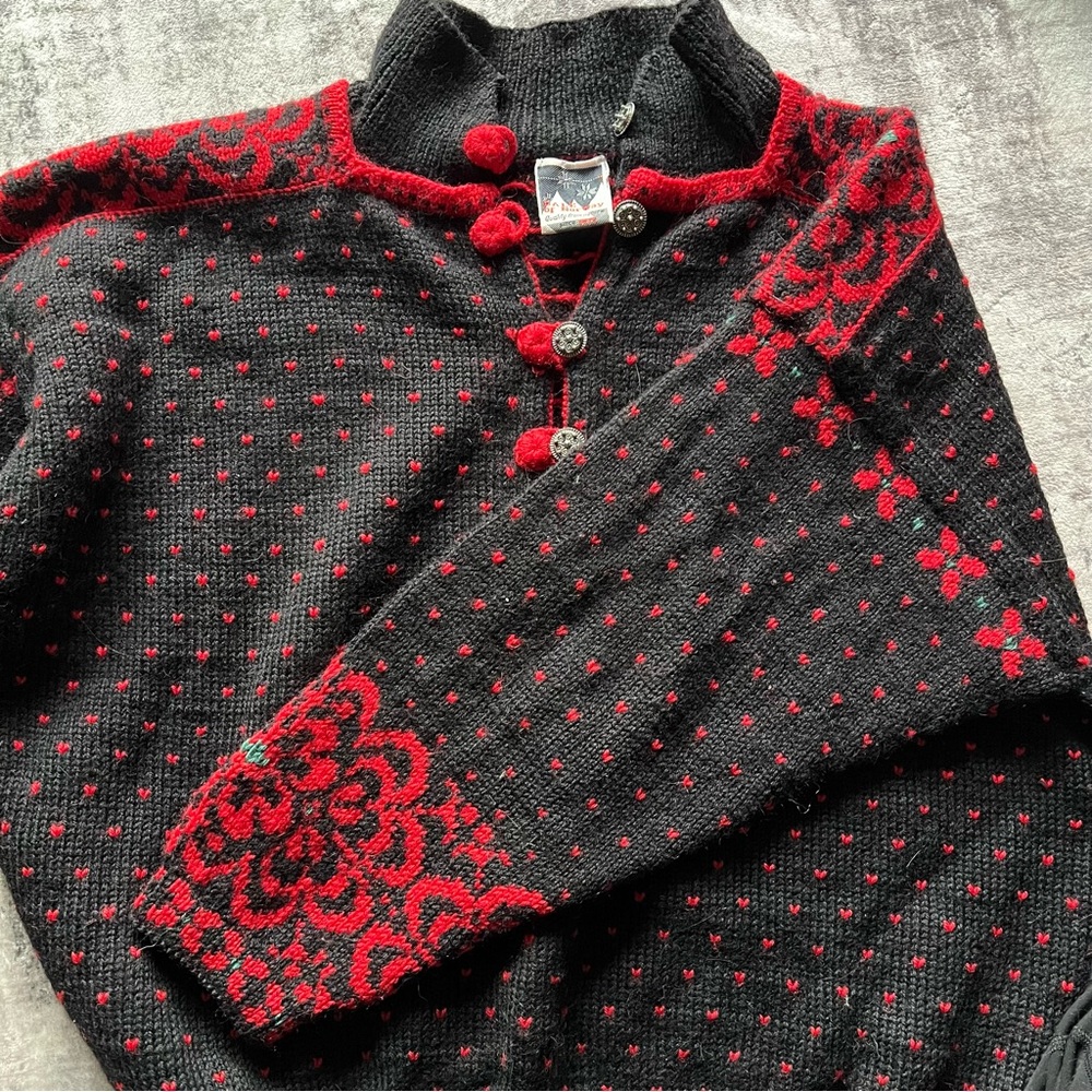 Dale of Norway pure wool black/red button-up pullover sweater - Picture 9 of 9